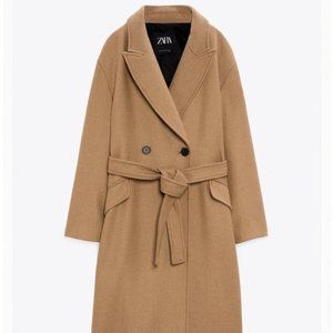 BELTED DOUBLE BREASTED WOOL BLEND COAT